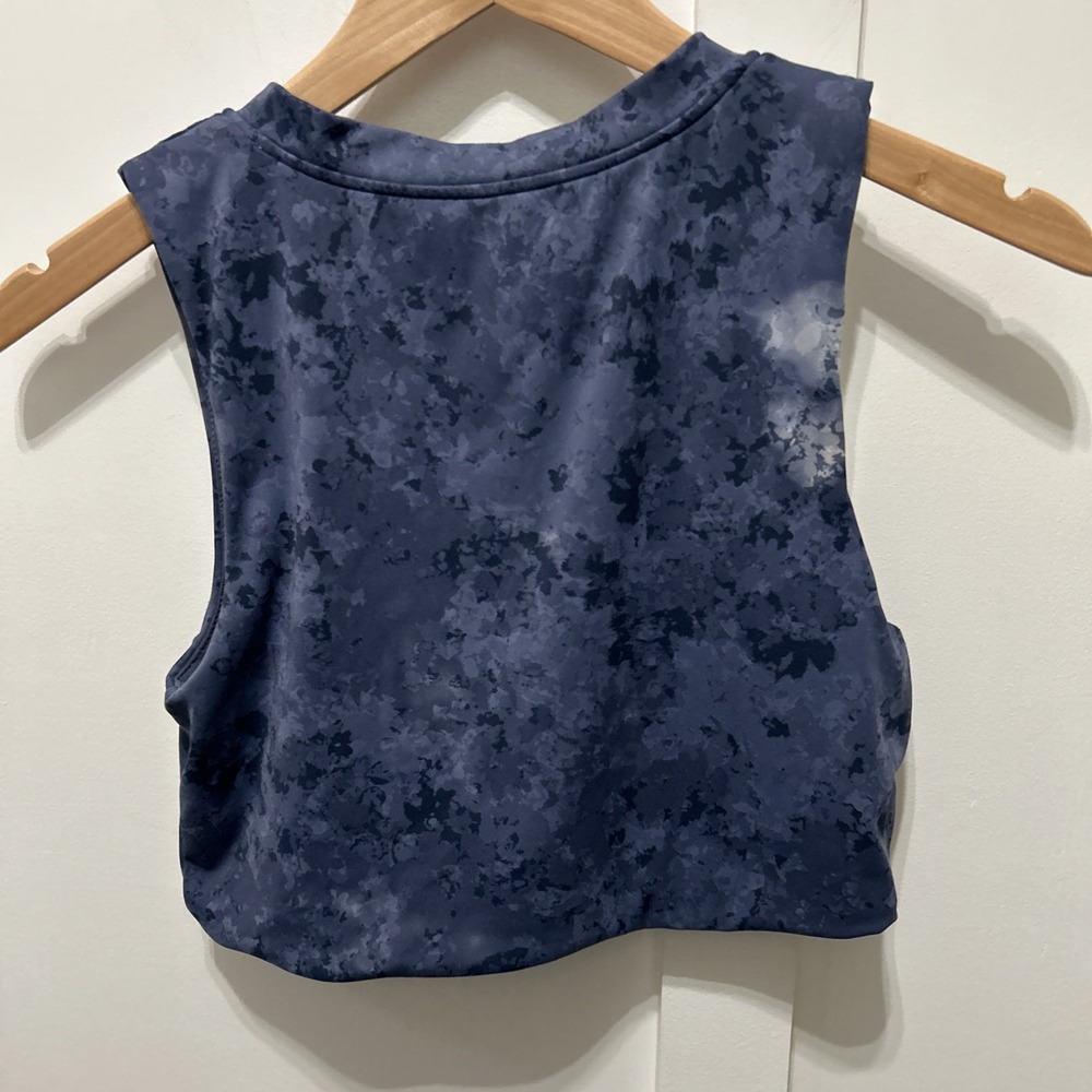 Mono B Harness Strap Bra Top L AT2861 Black Pull-On Blue Marble Tie-Dye Size Med - Picture 5 of 5
